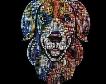 Cute dog rhinestone transfer , iron on cute dog patch , heat transfer dog applique , colorful dog transfer , bling dog transfer, bling on