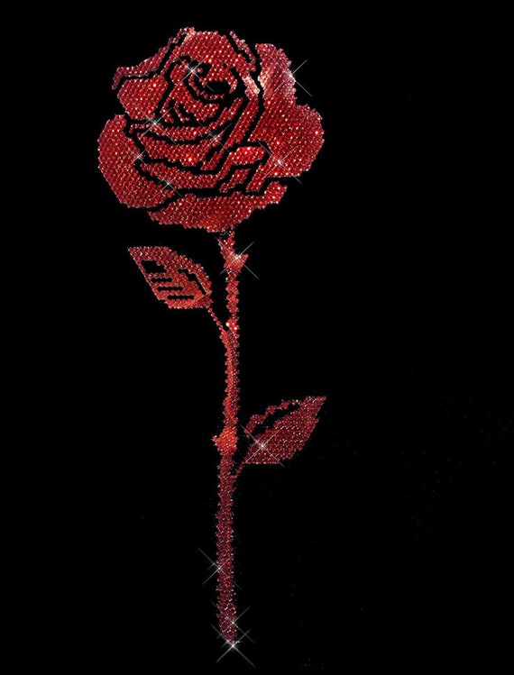 Red Rhinestone Rose, Iron on Patch, Bling Applique (9.5” X 3.5 Red Rhinestone Rose, Iron on Patch, Bling Applique (9.5” X 3.5