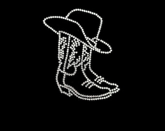 Cowgirllaarzen en -muts strass opstrijkbare transfers western bling-appliqué (4 x 3 inch)