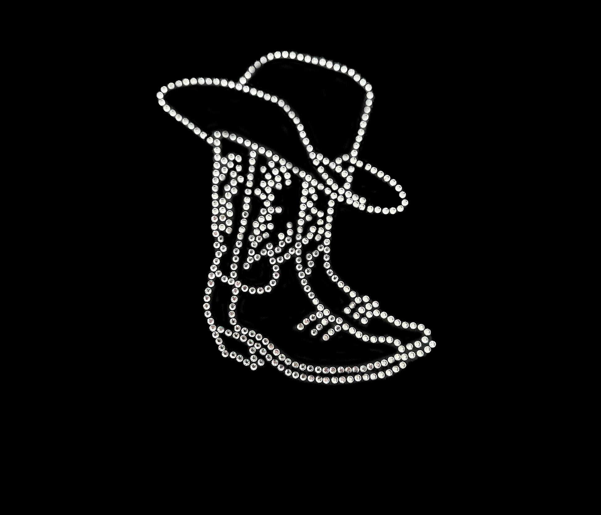 COPY - Western Bling Black Cowboy Hat - Boots On The Ground Denim Rhinestone Cowgirl Boots & Hat PNG: Western Graphic  main image 4