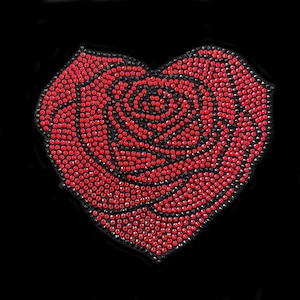 Rhinestone Rose Heart Iron On Patch, heart shape crystal applique