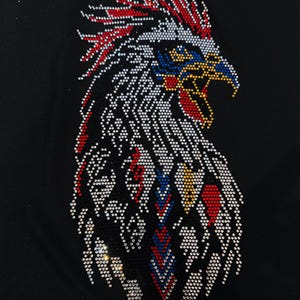 Rhinestone Rooster Iron On Patch, Bling Crystal Applique (12" x 6") hot fix designs