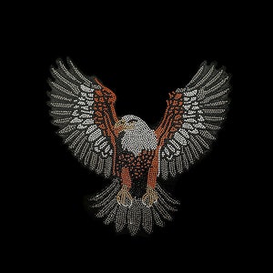 Eagle iron on rhinestone transfer, heat transfer clothing bling crystal patches, flying Eagle design 10” x 10”