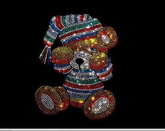 Rhinestone Teddy Bear Iron On Patch , Crystal Bling Applique, hot fix designs , heat transfer motif