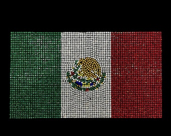 Mexican Flag Rhinestone Applique Hot Fix Crystal Iron On Decal