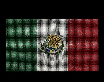 Mexican rhinestone flag iron on design , Mexican rhinestone hot fix decal , hot fix rhinestones iron on motif , rhinestone decal 4.5 x 8