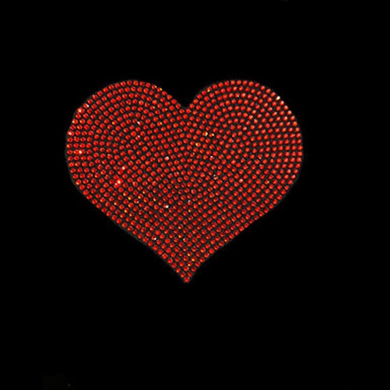 Small Red Heart Rhinestones Transfer , Iron on Red Heart Applique , Hot Fix  Rhinestones Transfer, Bling Red Heart Decal 