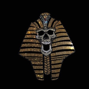 Heat transfer skull patches , iron on rhinestones decals , clothing rhinestone designs , hot fix crystal skull , gold rhinestone skulls