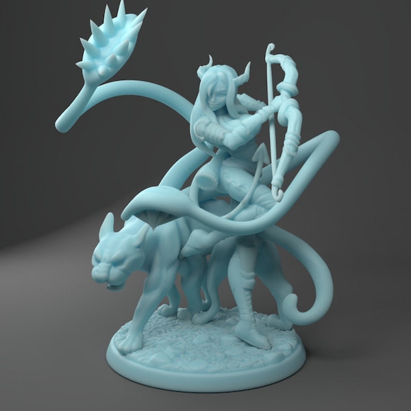 Nerferit , Teifling Ranger with Void the Displacer Beast by Twin Goddess Miniatures