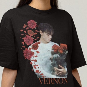 Vernon Seventeen Kpop inspired Floral T-Shirt,Kpop Concert retro Tee, Seventeen World Tour Tee, shirt for Carat, Gift for him and her,Vernon