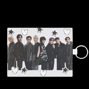 Stray Kids Group Photo Card Holder, with Key ring for Badge ID Card, License,Saffiano Leather Card Holder, Kpop Fan Merch,Stay Card Holder
