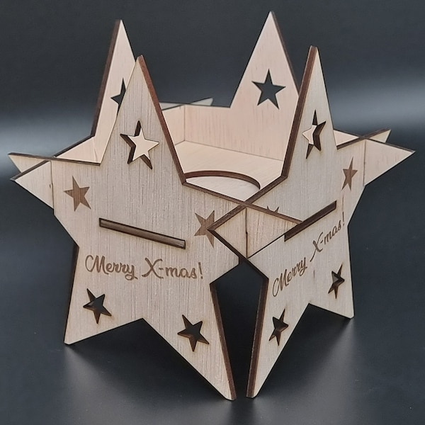 Christmas stars tealight holder, tealight holder, dxf file, lasercut file lighburn file.