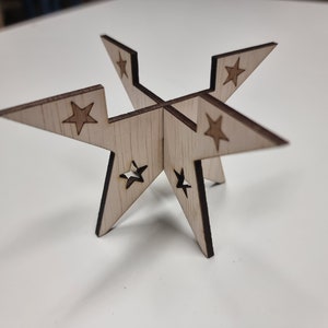 スター クリスマス ティー ライト ホルダー、キャンドル ホルダー レーザー ファイル *.SVG および *.DXF (3 ～ 4 ～ 5 mm 合板用)。