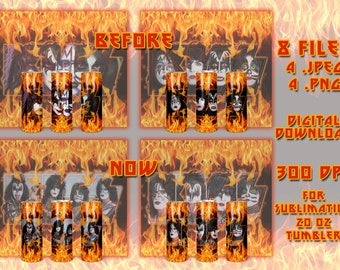 KISS Sublimation Designs (4) "Before & Now" for 20oz Skinny Tumblers