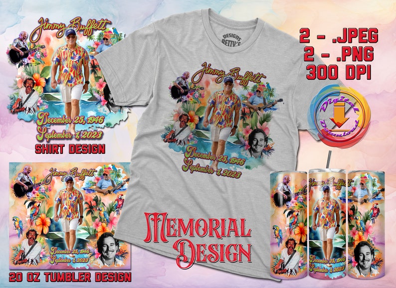 Jimmy Buffett Memorial Designs pour sublimation/DTF Téléchargement numérique image 1