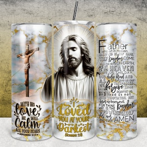 Jesus Portrait Tumbler Sublimation Design: Lord&#39;s Prayer (Digital Download)