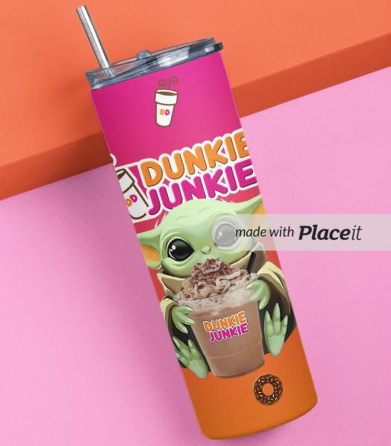 Dunkie Junkie Baby Yoda mit Eiskaffee Digitaler Download für 20oz Skinny Tumbler Bild 2