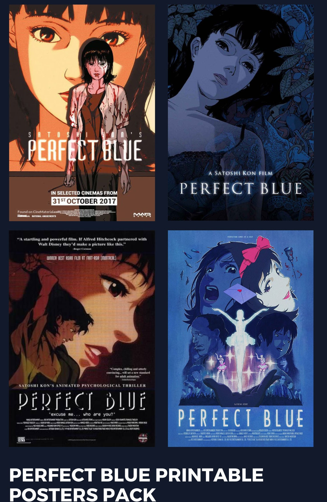 Perfect Blue / Satoshi Kon / Minimalist Movie Poster Print / Mid Century /  Custom Posters / Gift Idea 