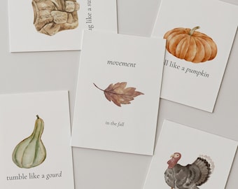 Fall Movement Flashcards for Toddlers | Montessori Gross Motor Cards | Neutral Autumn Activity | Cottagecore Preschool Printable PDF