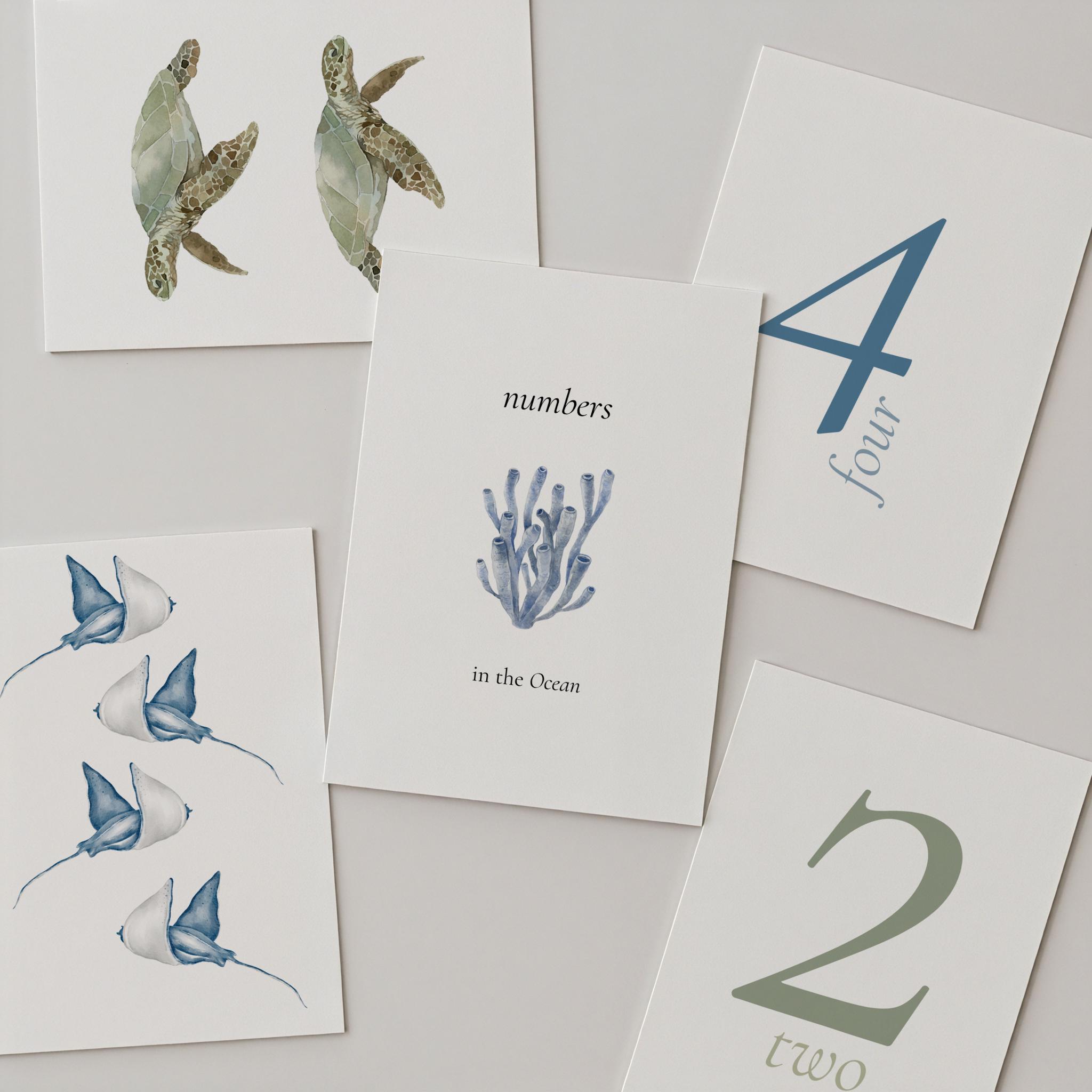 Ocean Animal Number Flashcards: Montessori Counting Cards (PDF Download 3x4in)