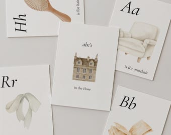 Montessori Alphabet Flashcards – Home-Themed ABC Printable for Toddlers | Minimalist Watercolor ABC Cards for Preschool & Homeschool