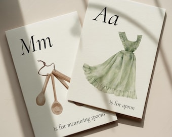 Kitchen ABC Flashcards: Watercolor Montessori Learning Cards (PDF Download)