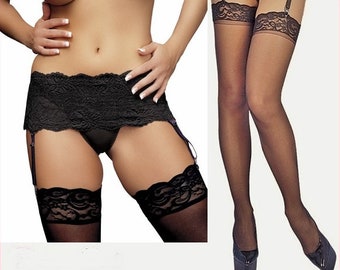 Suspender Belt Thong WITH Matching Seamed Stockings - Stockings and Suspenders Set