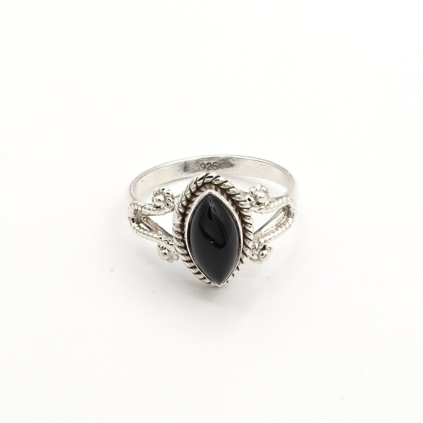 Genuine Obsidian Black Silver Ring ,Women Jewelry , Natural Gemstone Promise Ring , International Women's Day