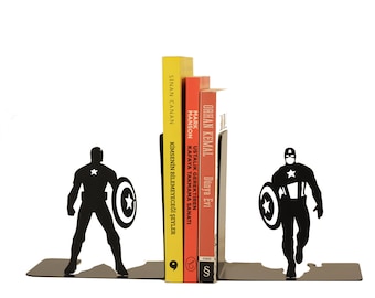 Captain America Metal Bookends: Superhero Home Office Decor