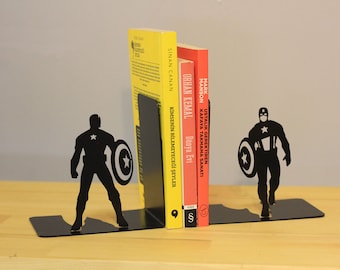 Captain America Metal Bookends: Superhero Home Office Decor