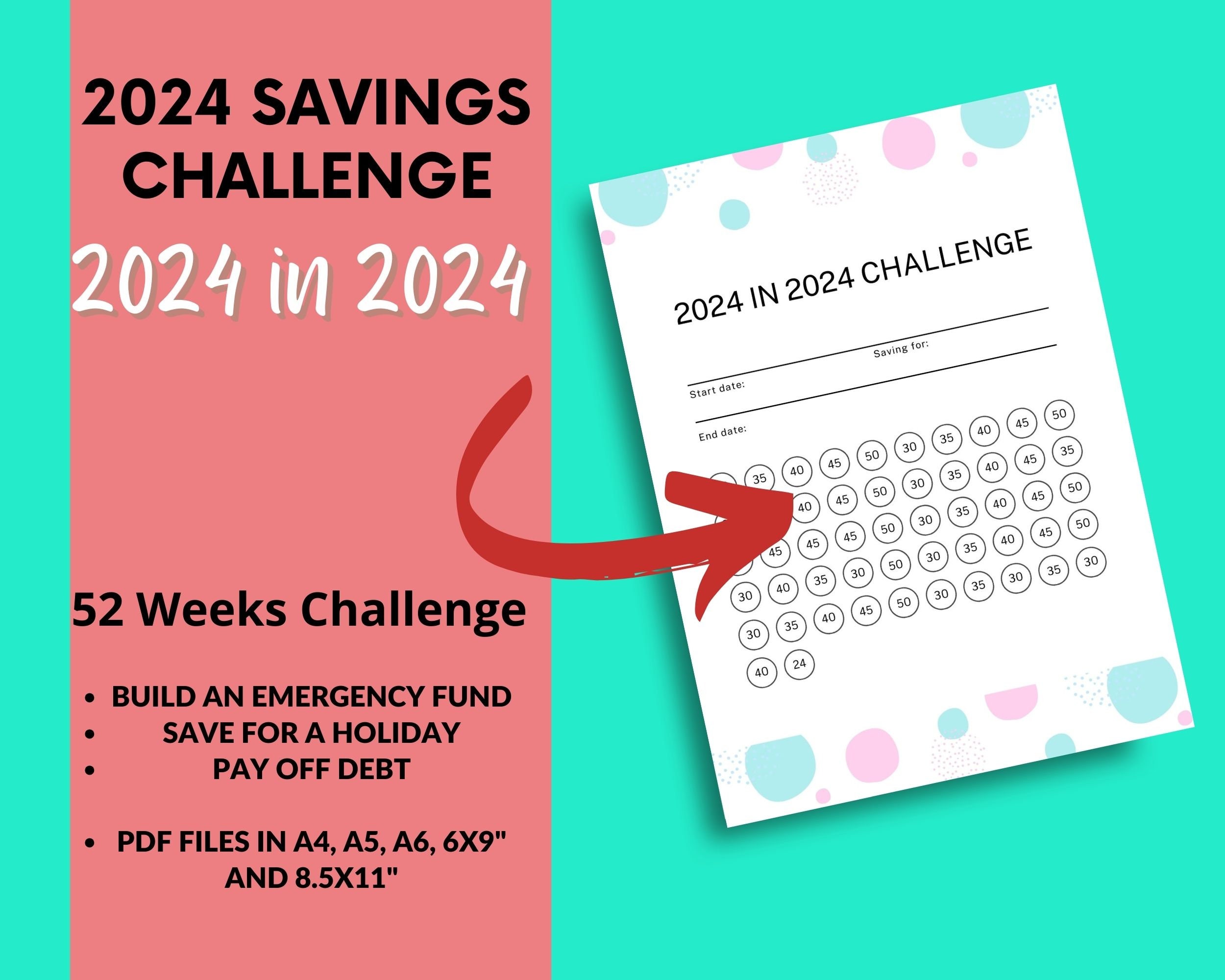 2024 Money Challenge, Save 2024 in 2024, 52 Weeks Savings Challenge