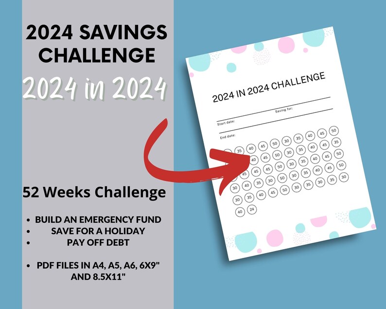 2024 Money Challenge, Save 2024 in 2024, 52 Weeks Savings Challenge