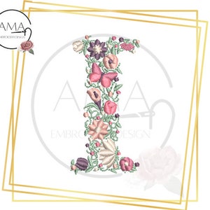 Unique Flower Alphabet - Instant Download Machine Embroidery Design - Letter I