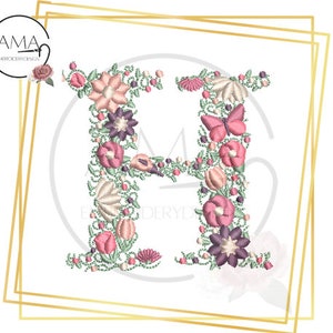 Unique Flower Alphabet - Instant Download Machine Embroidery Design - Letter H