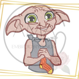 Free House Elf with a sock from master  embroidery design - Wizarding School for witches and wizards inspired Collection