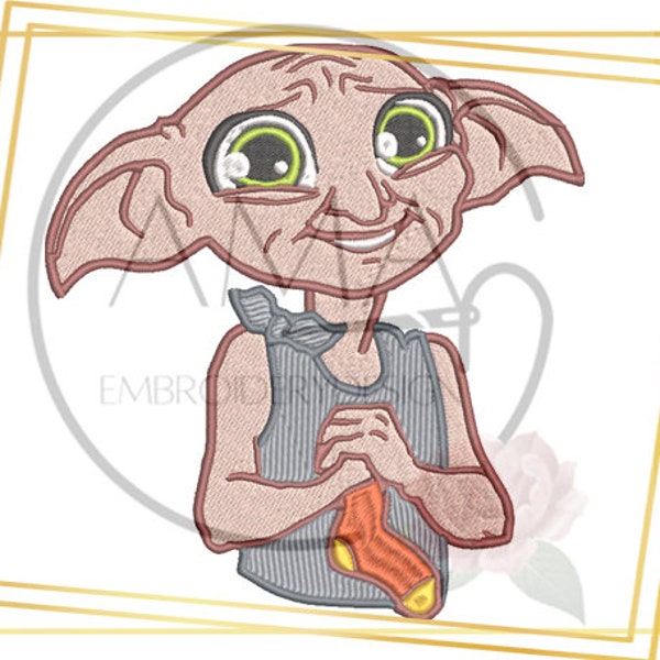 Free House Elf with a sock from master  embroidery design - Wizarding School for witches and wizards inspired Collection