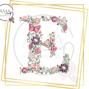 Alfabeto de flores único - Diseño de bordado de máquina de descarga instantánea - Letra E