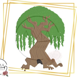 The Weeping Willow, Green Cartoon Tree  embroidery design - Wizarding School for witches and wizards inspired Collection