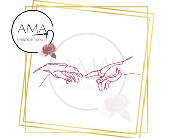 Hands of God and Adam One line embroidery design - Sistine Chapel Inspired -  3 sizes