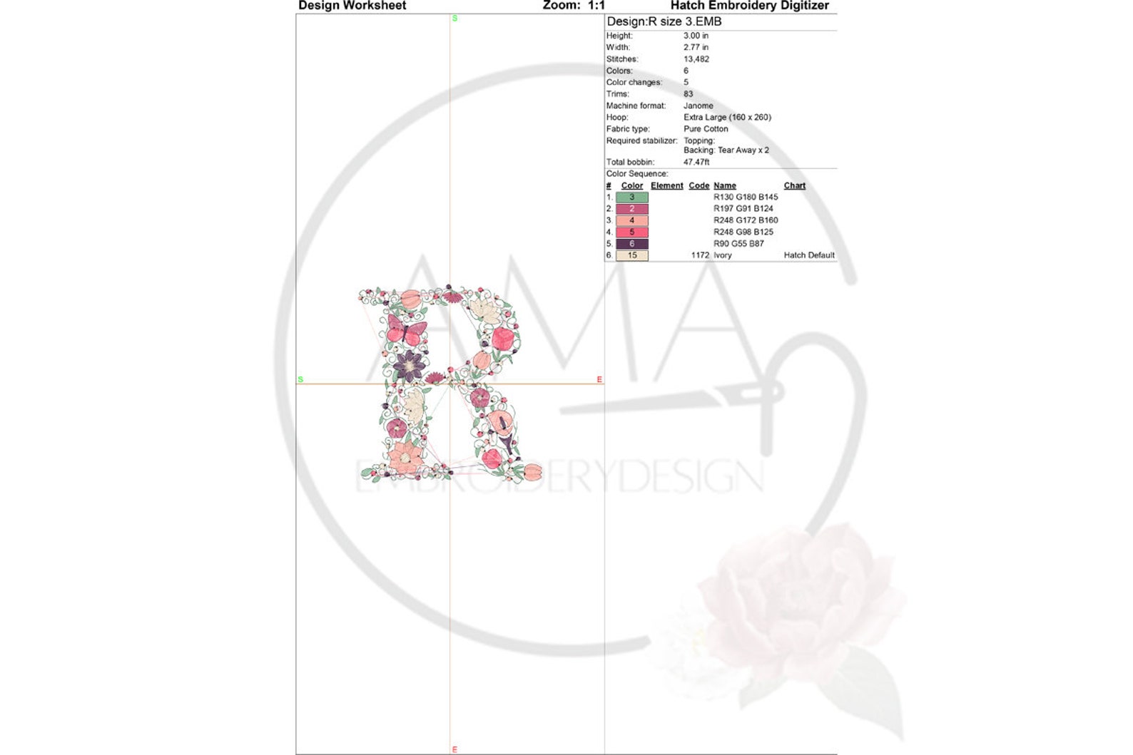 Embroidery Pattern Letter R Unique Flower Alphabet - Instant Download Machine Embroidery Design ...