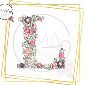 Alfabeto de flores exclusivo - Design de bordado à máquina de download instantâneo - Letra L