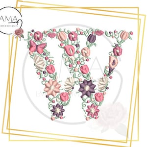 Unique Flower Alphabet - Instant Download Machine Embroidery Design - Letter W