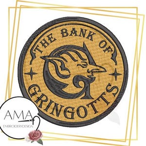 Motif de broderie de pièce d'or de logo de banque - collection inspirée d'école de sorcellerie pour des sorcières et des sorciers