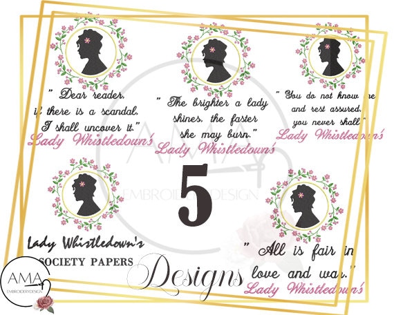 Lady Whistledown Pink Flowers  2 Quotes Bundle - TV Show Quote series Embroidery Machine