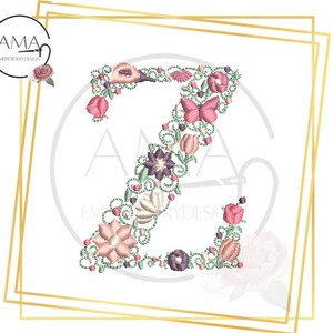 Unique Flower Alphabet - Instant Download Machine Embroidery Design - Letter Z
