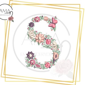 Unique Flower Alphabet - Instant Download Machine Embroidery Design - Letter S