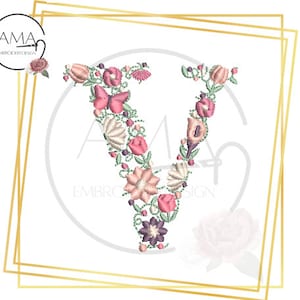 Unique Flower Alphabet - Instant Download Machine Embroidery Design - Letter V