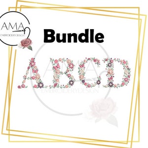 Unique Flower Alphabet Bundle Font - Instant Download Machine Embroidery Design- 2 sizes