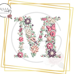 Alfabeto de flores único - Diseño de bordado de máquina de descarga instantánea - Letra M
