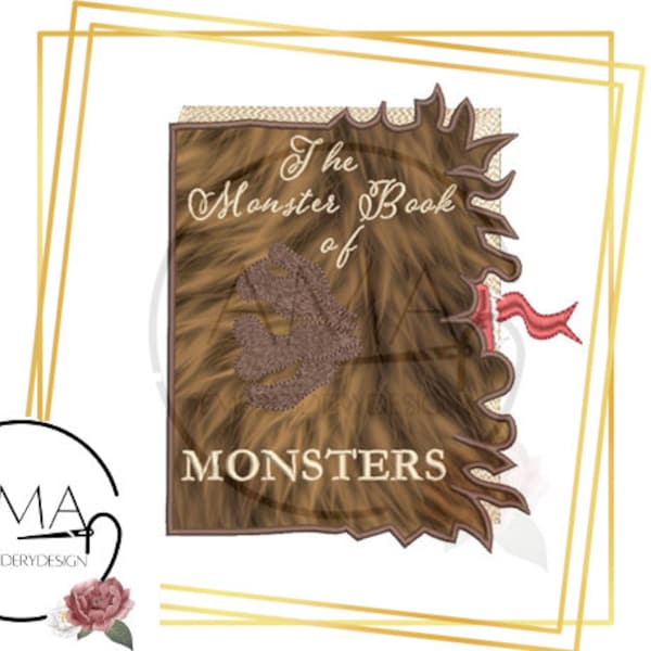 The Monster Book of Monsters Applique Cover embroidery design - Wizarding School for witches and wizards inspired Collection